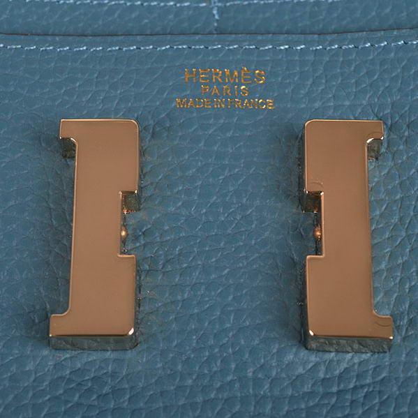 Cheap Fake Hermes Constance Long Wallets Blue Calfskin Leather Gold